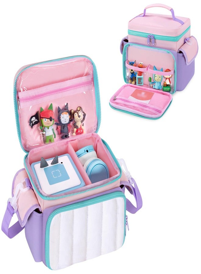 LoDrid Travel Carrying Case Compatible with Tonie Box 2/1, Lightweight Puffy Portable Storage Bag with Detachable Divider and Shoulder Strap for Audio Player Set, Pink, Bag Only, Patented Design - Image 1